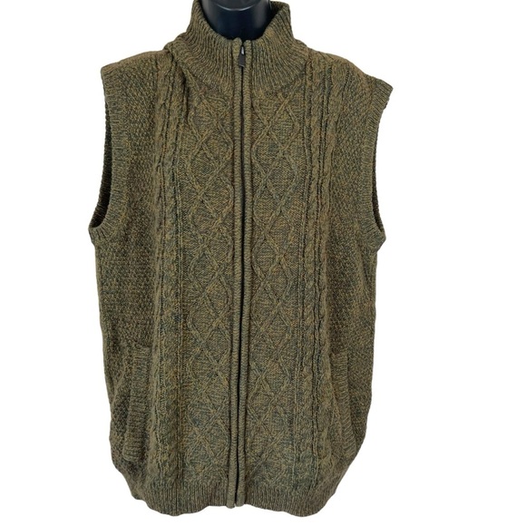 Emerald Isle Weaving Aran Sleeveless Full Zip Cable Knit Sweater Vest - Picture 1 of 10